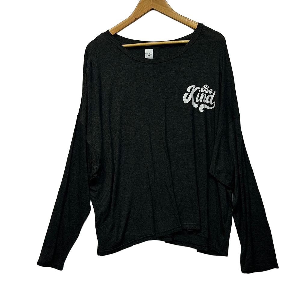 Brilliant Basics Be Kind  Charcoal Long Sleeve Top - Size 20