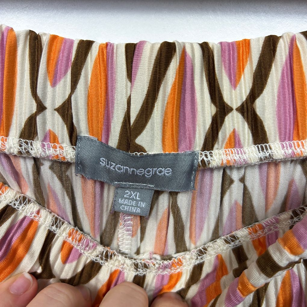 Suzanne Grae Multicoloured Plus Size Pleated Cropped Pants - Size 2XL