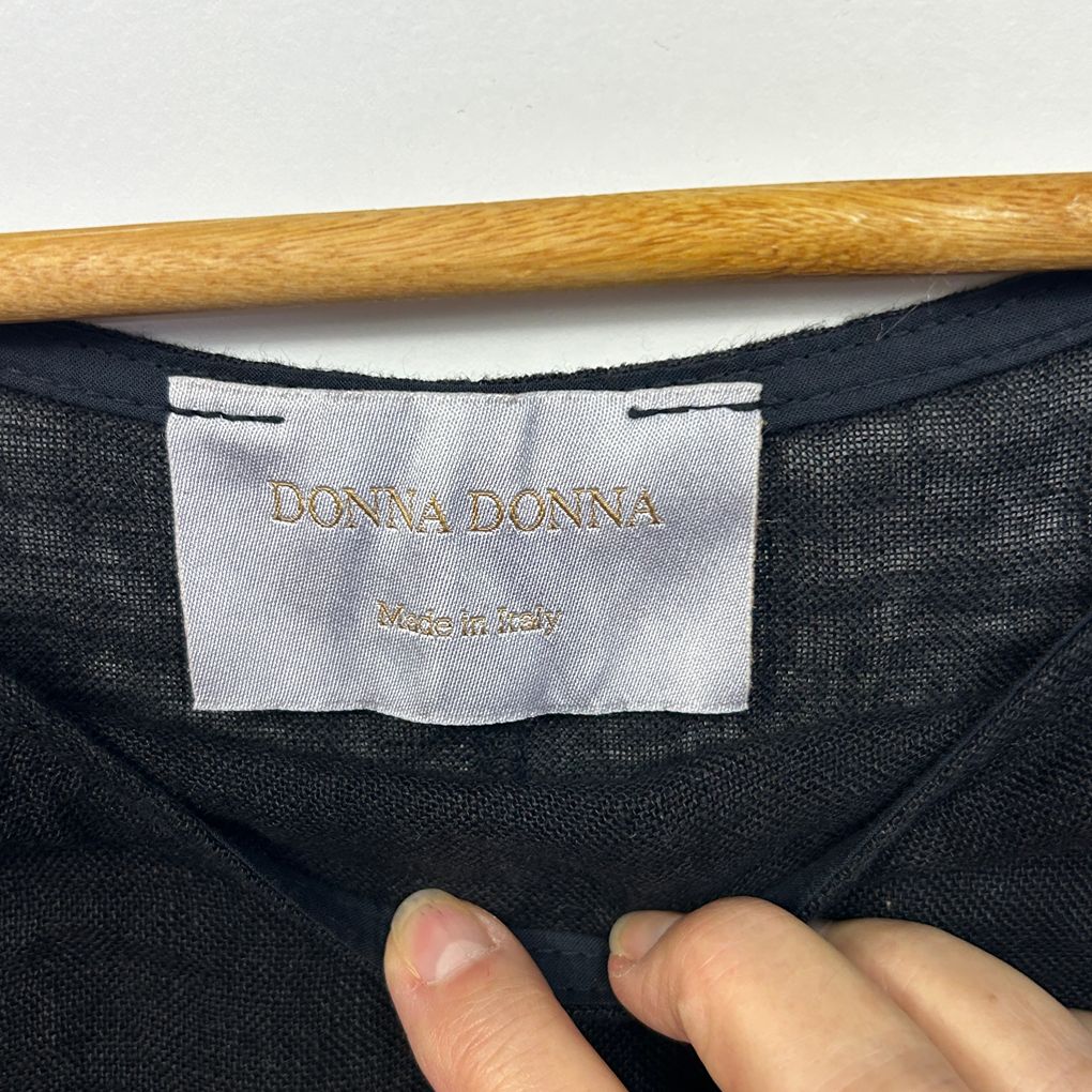 Donna Donna Made in Italy Black Linen Crop Top - One Size