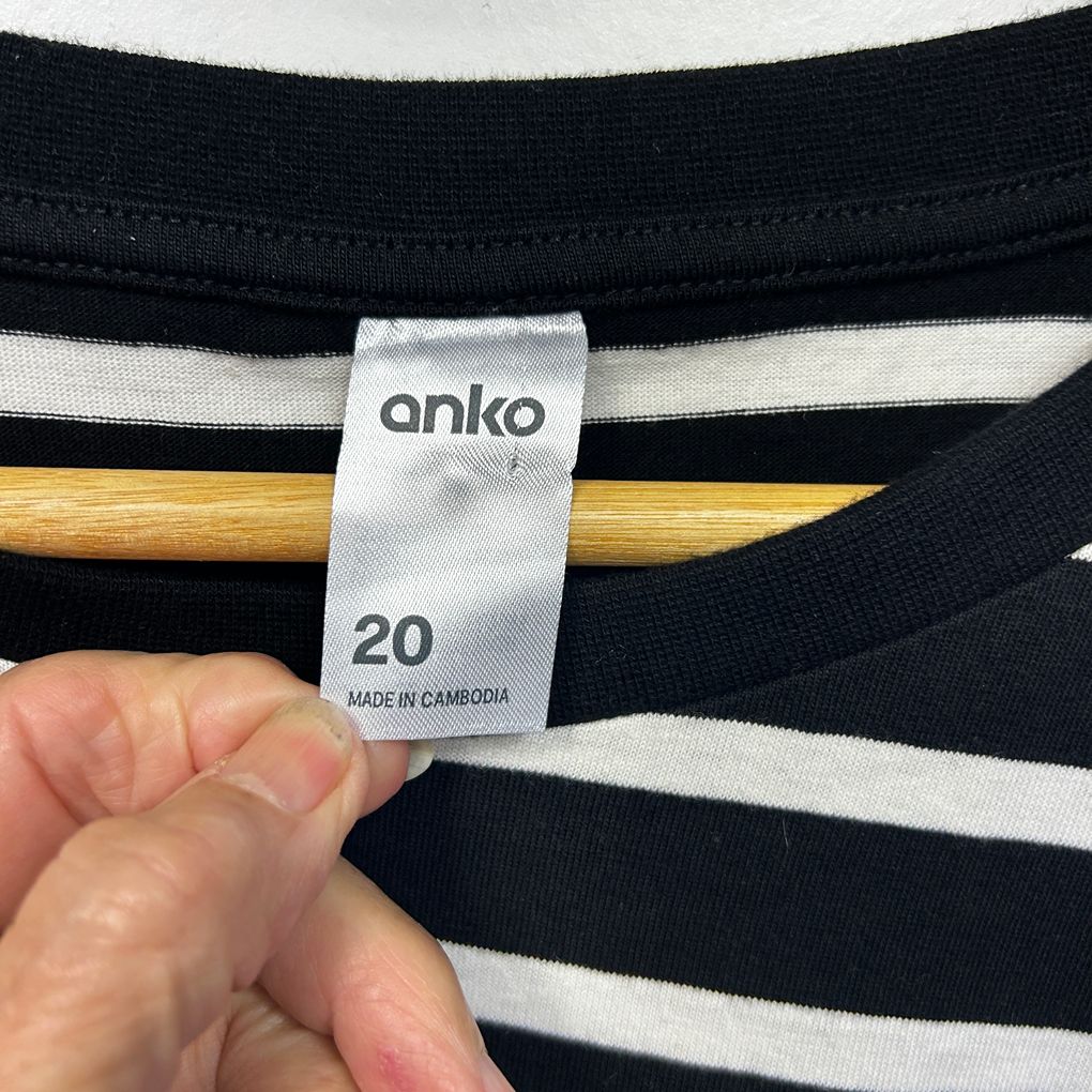 Anko Black and White Striped Cotton Top - Size 20