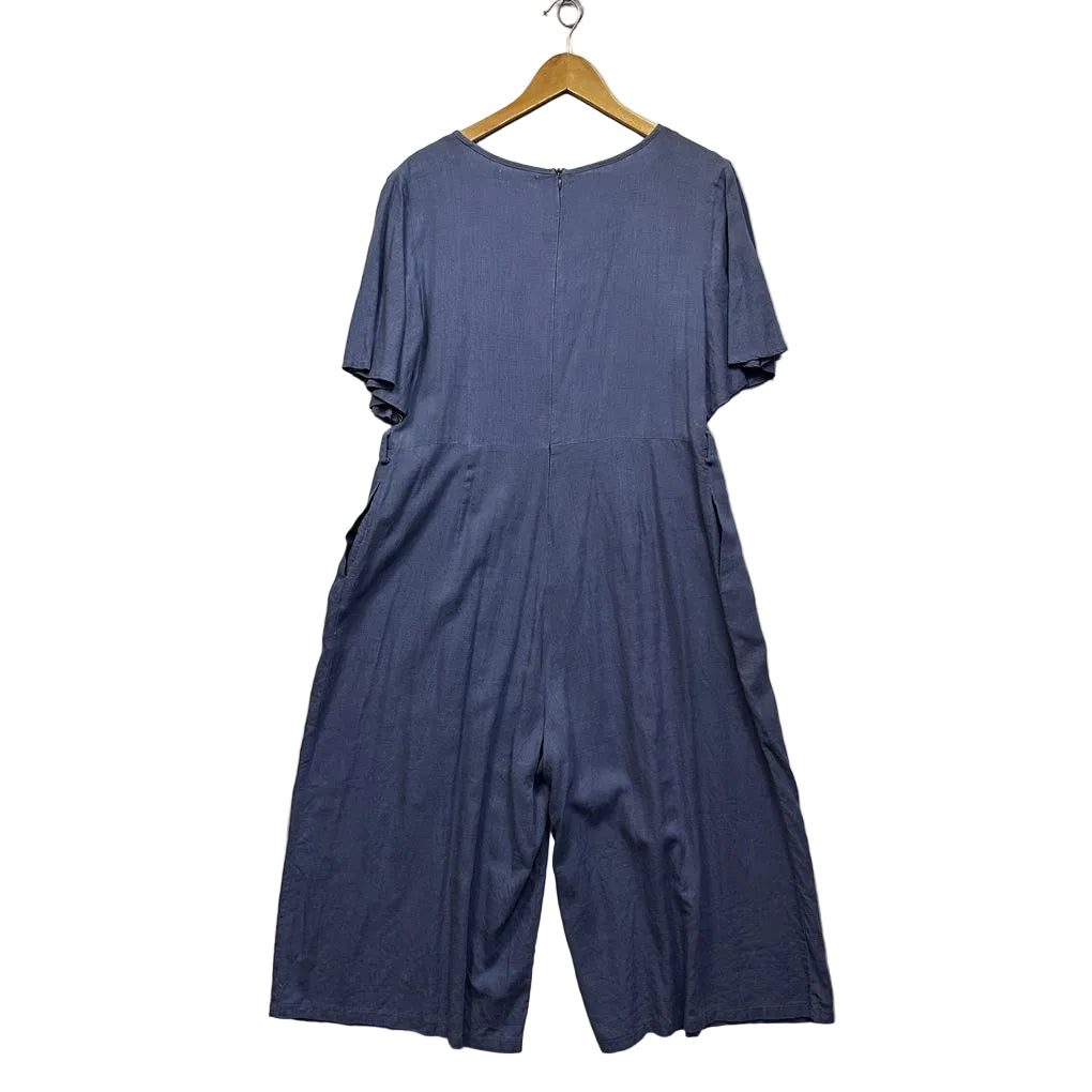 St Frock Blue Plus Size Linen Jumpsuit - Size 18