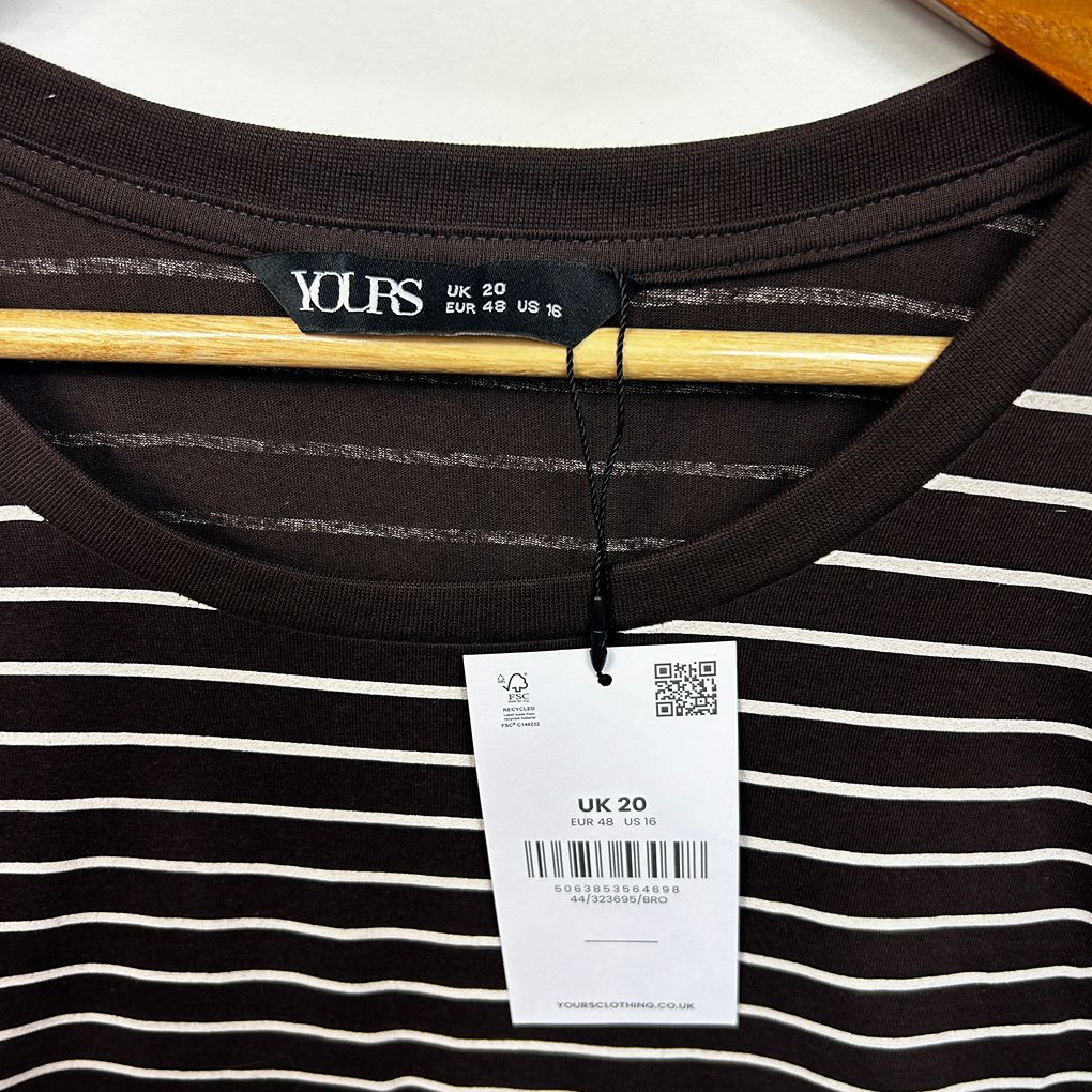 Yours Chocolate Plus Size Cotton Striped Top - Size 20