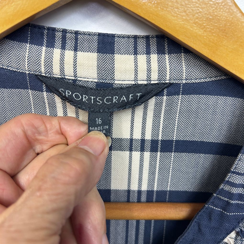 Sportscraft Navy Check Cotton Shirt - Size 16