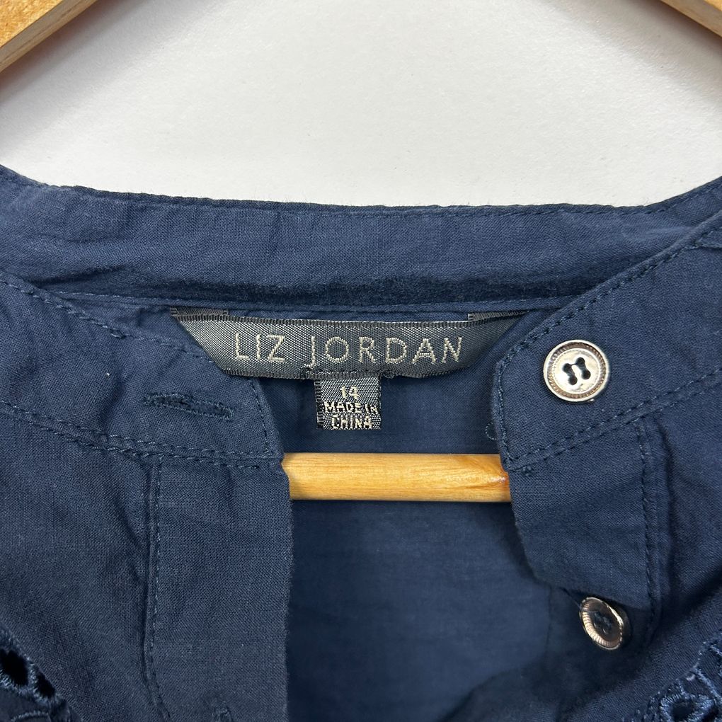 Liz Jordan Navy Cotton Embroidered Shirt - Size 14