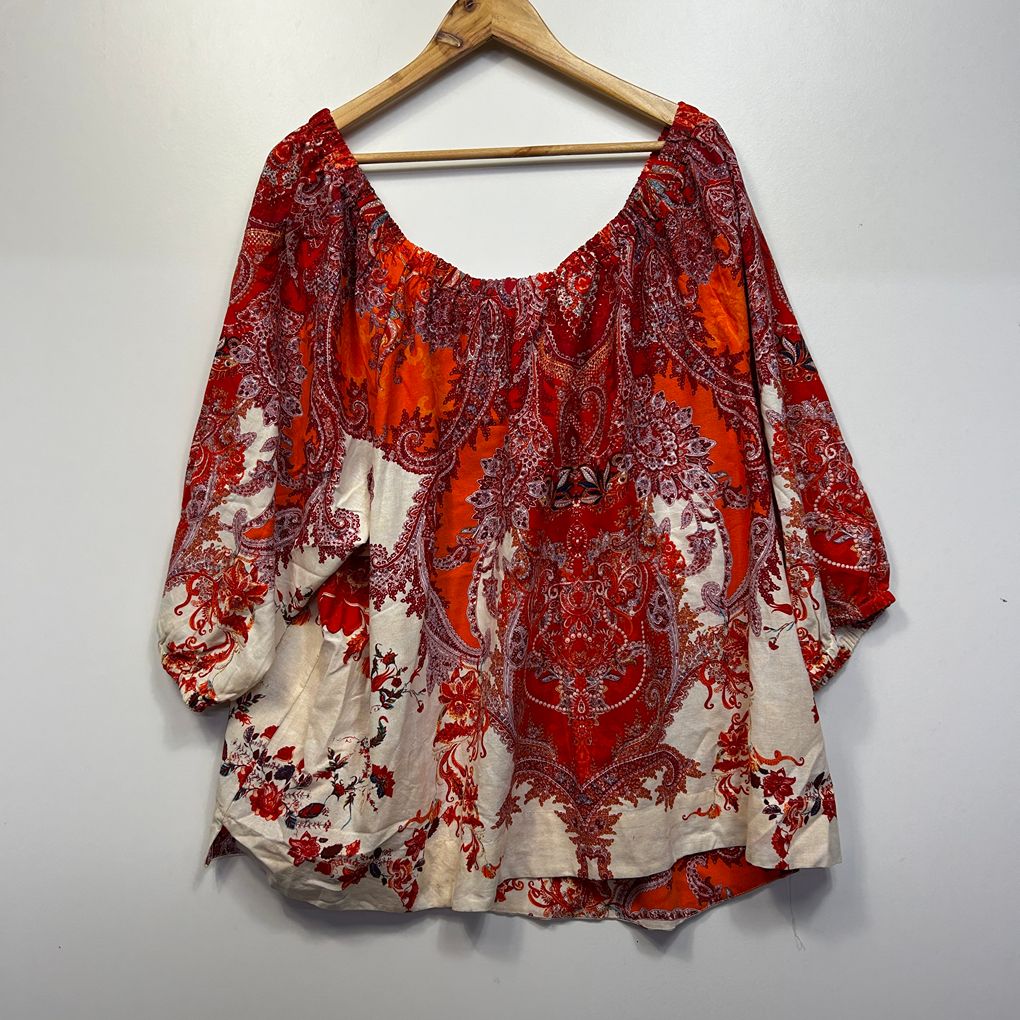 Autograph Red Paisley Linen Top - Size 24