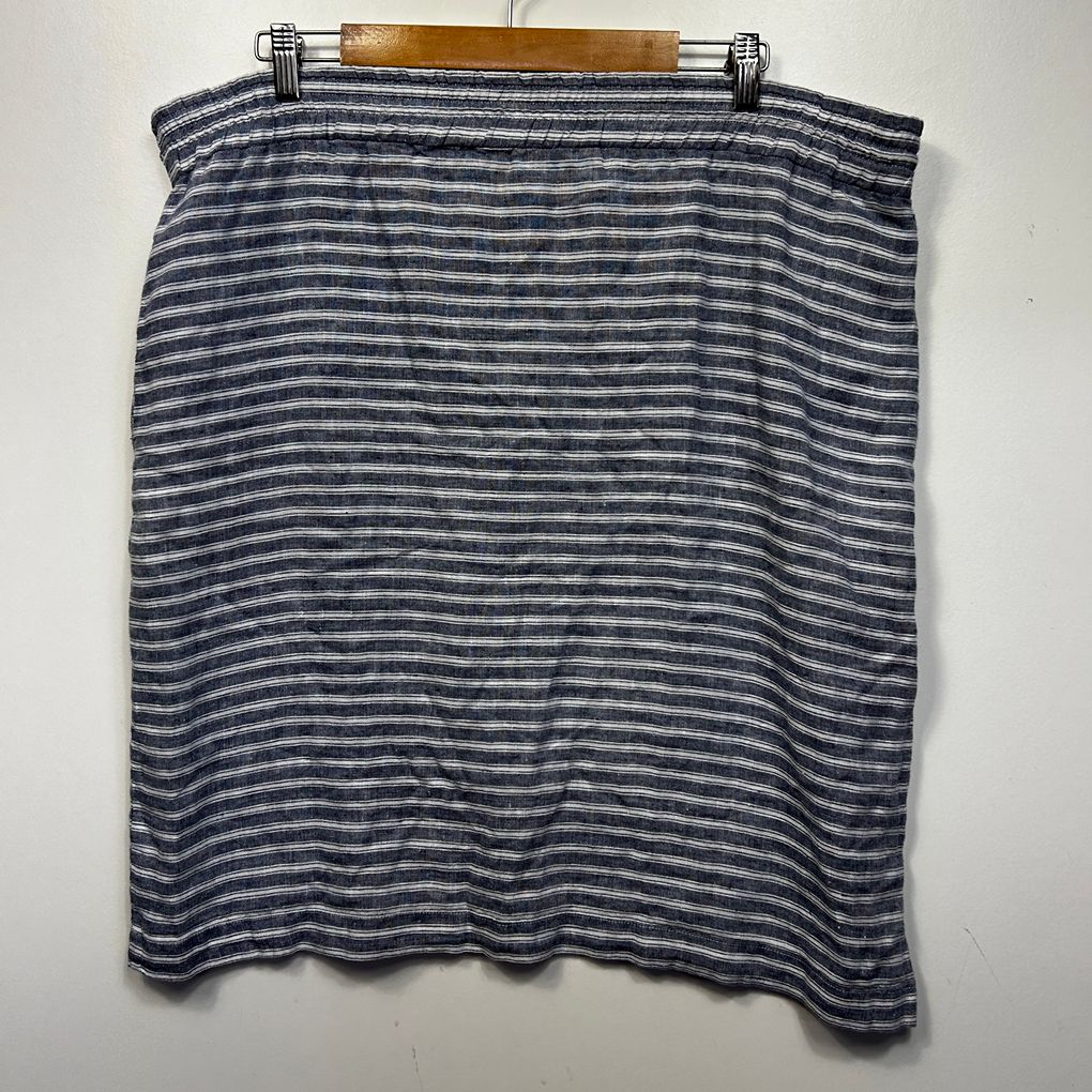 Noni B Navy White Linen Striped Skirt - Size 16