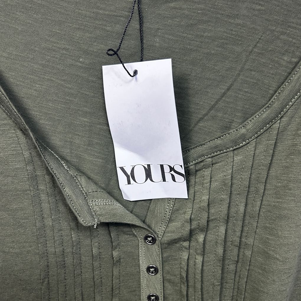 Yours Green Plus Size Cotton Henley Top - Size 30-32