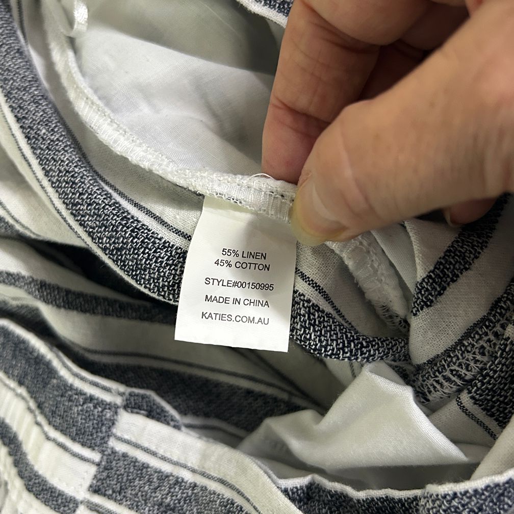 Katies Navy Striped Linen Pants - Size 14