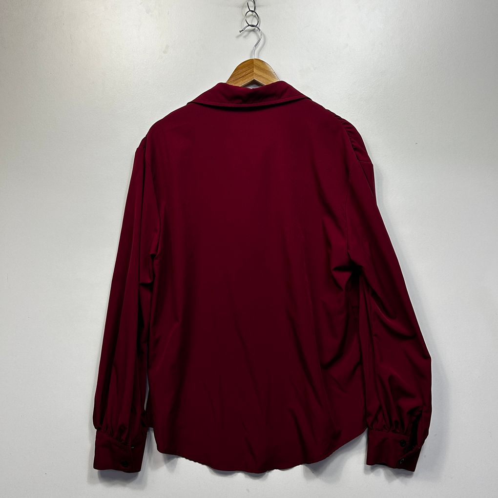Romwe Burgundy Ruffle Long Sleeve Blouse - Size L