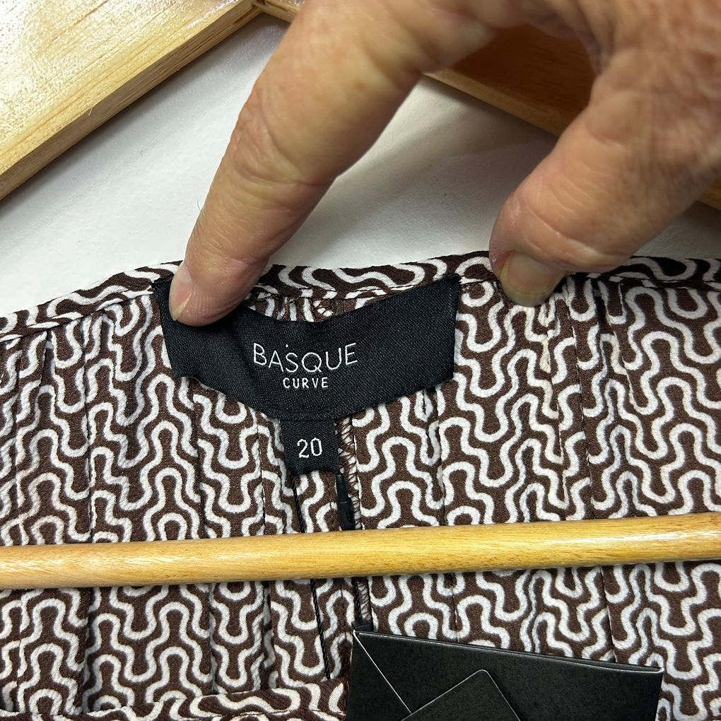 Basque Chocolate Geometric Print Dress - Size 20