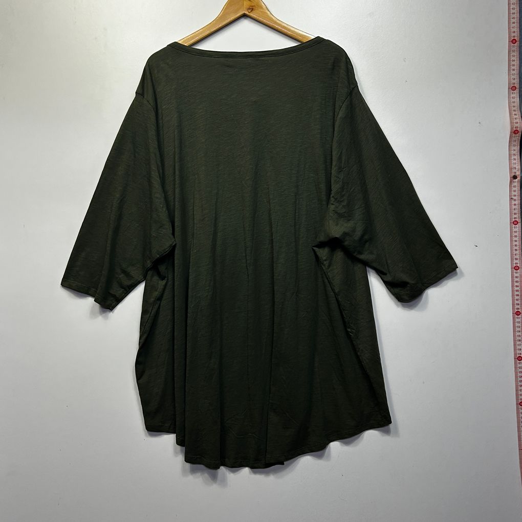 Yours Green Plus Size Cotton Henley Top - Size 30-32