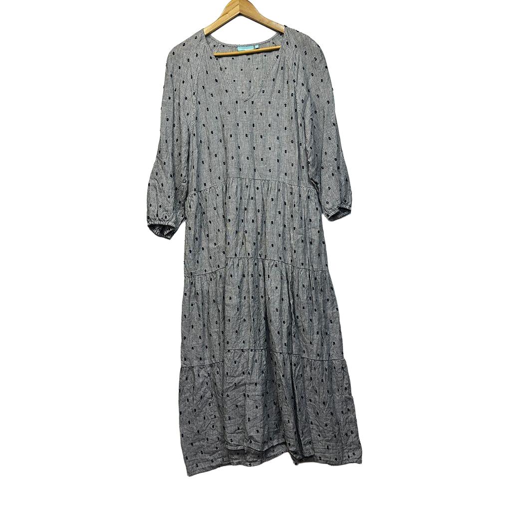 Blue Illusion Grey Striped Linen Dress - Size 2L