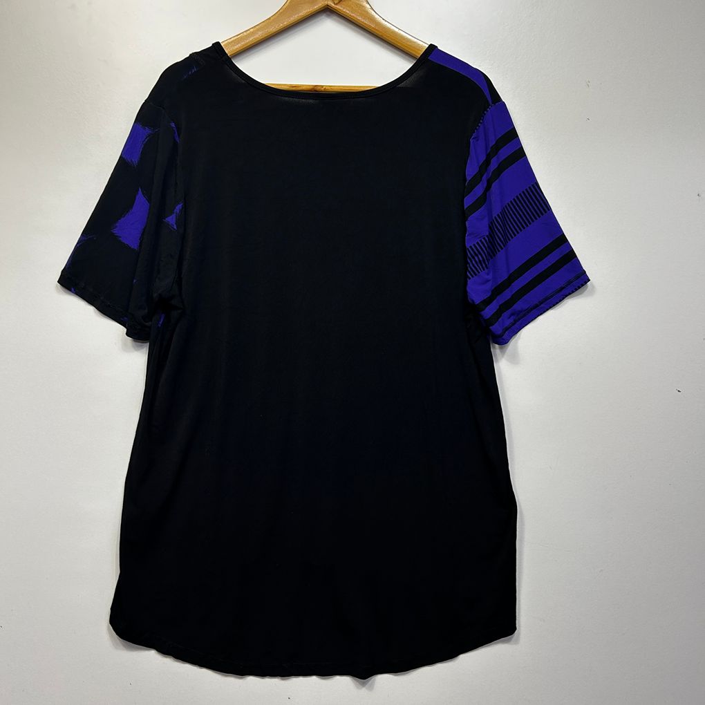 Taking Shape Black and Purple Striped Tunic Top - Size 18/M