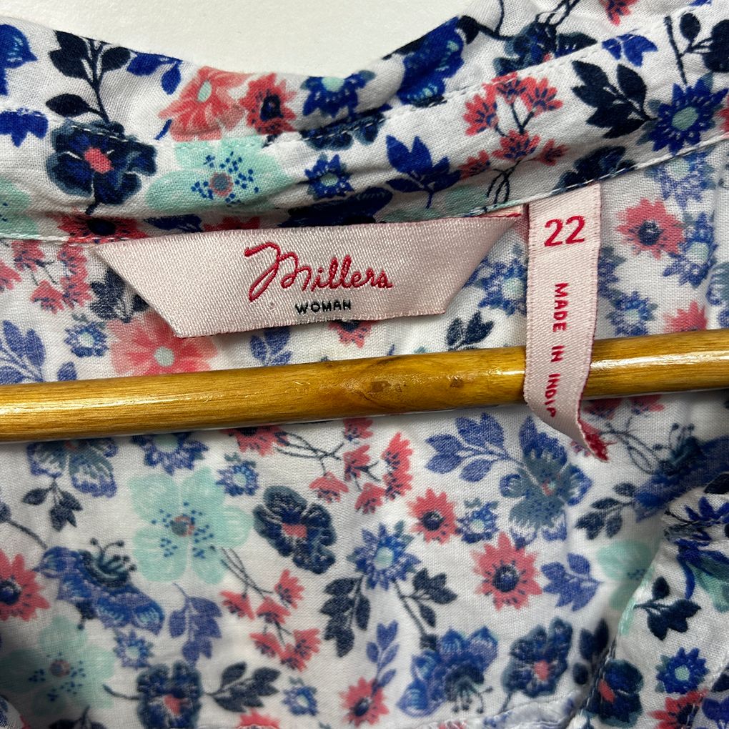Millers Blue Floral Cotton Shirt - Size 22