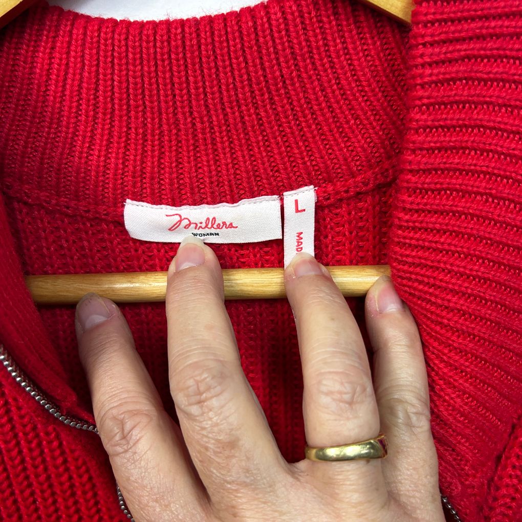 Millers Red Stripe Zip Jumper - Size L