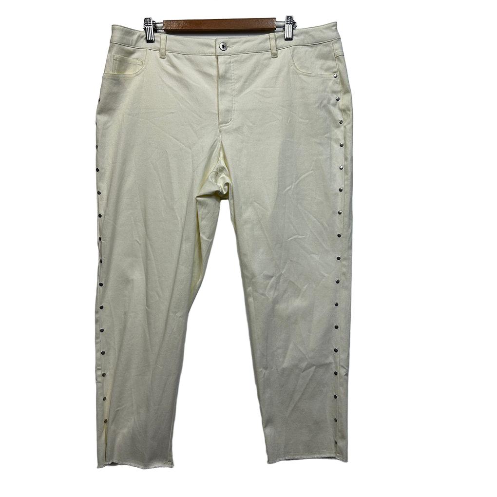 Heine Light Yellow Studded Cotton Pants - Size 18/20