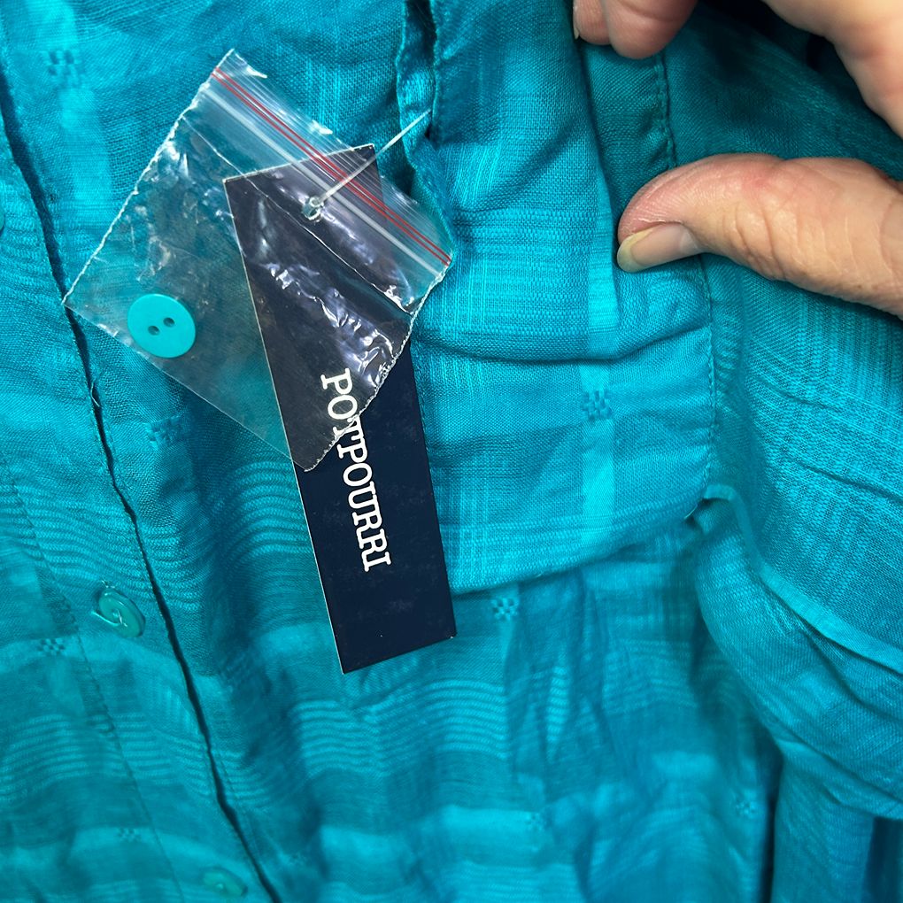 Potpourri Teal Plus Size Cotton Shirt - Size 22L