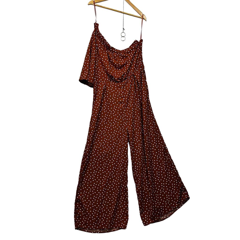 Table Eight Rust Polka Dot One Shoulder Jumpsuit - Size 16