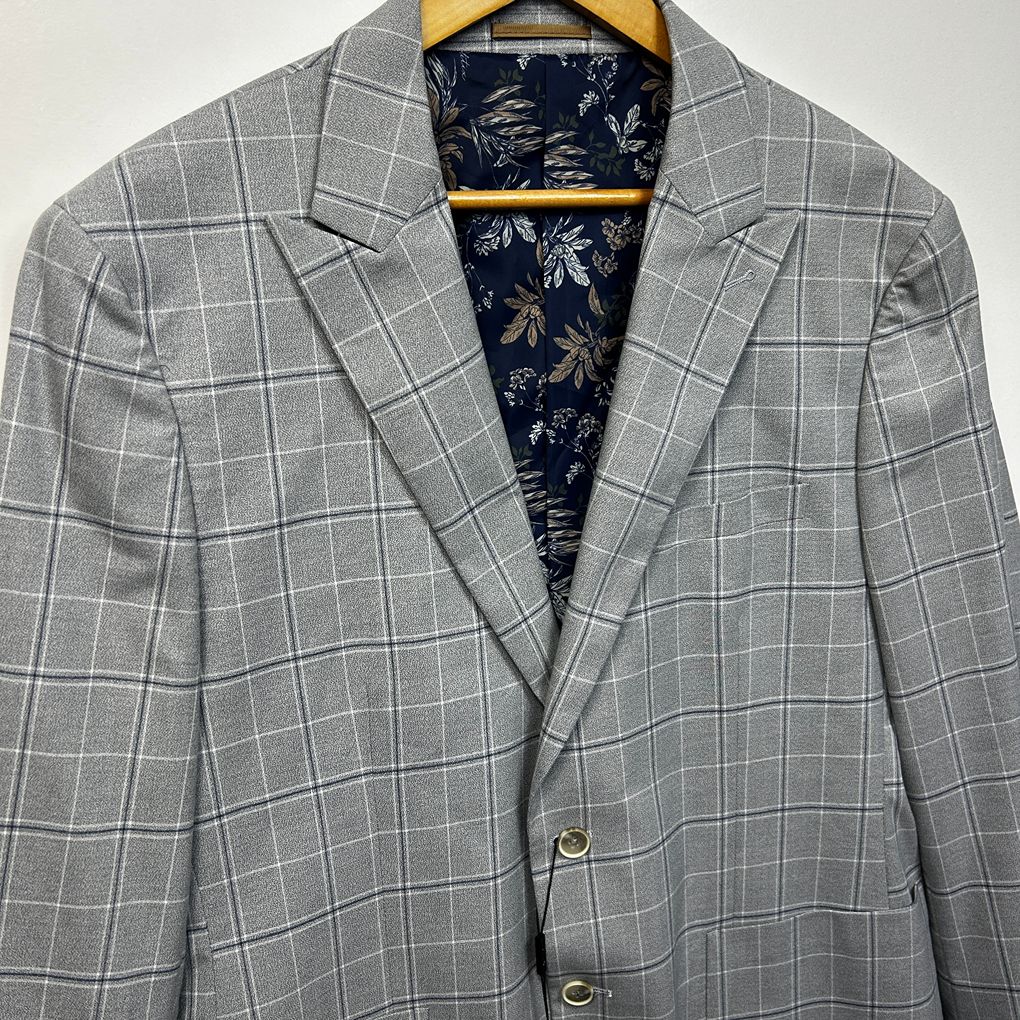 Politix Grey Slim Stretch Check Mens Jacket Blazer - Size 2XL