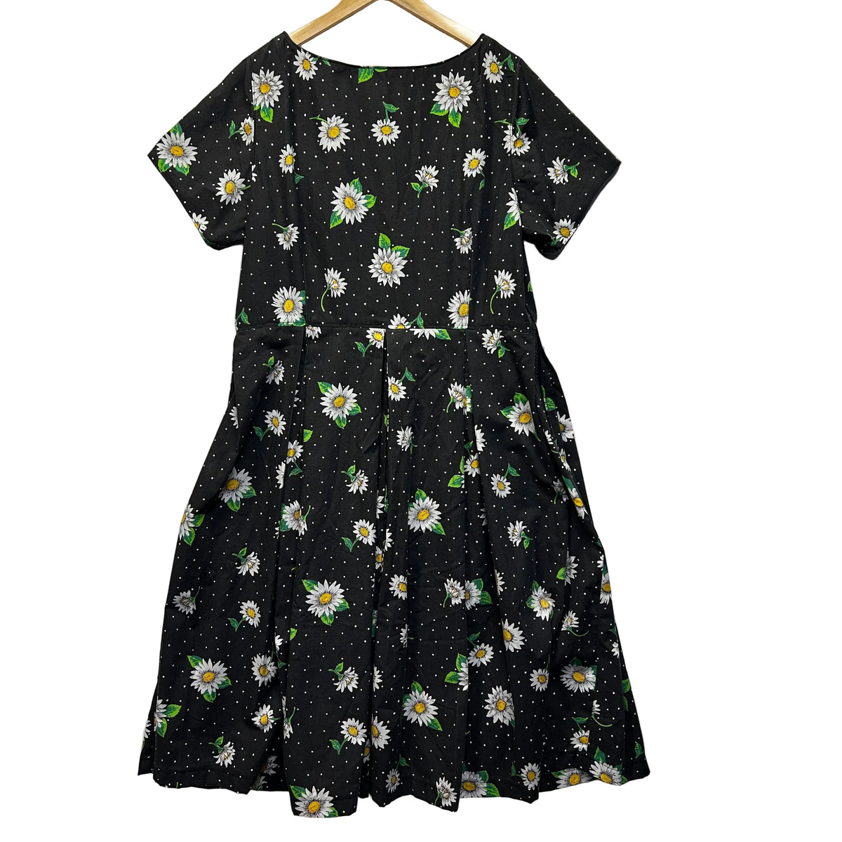 Handmade Black Floral Diasy Fit and Flare Dress - 14/16
