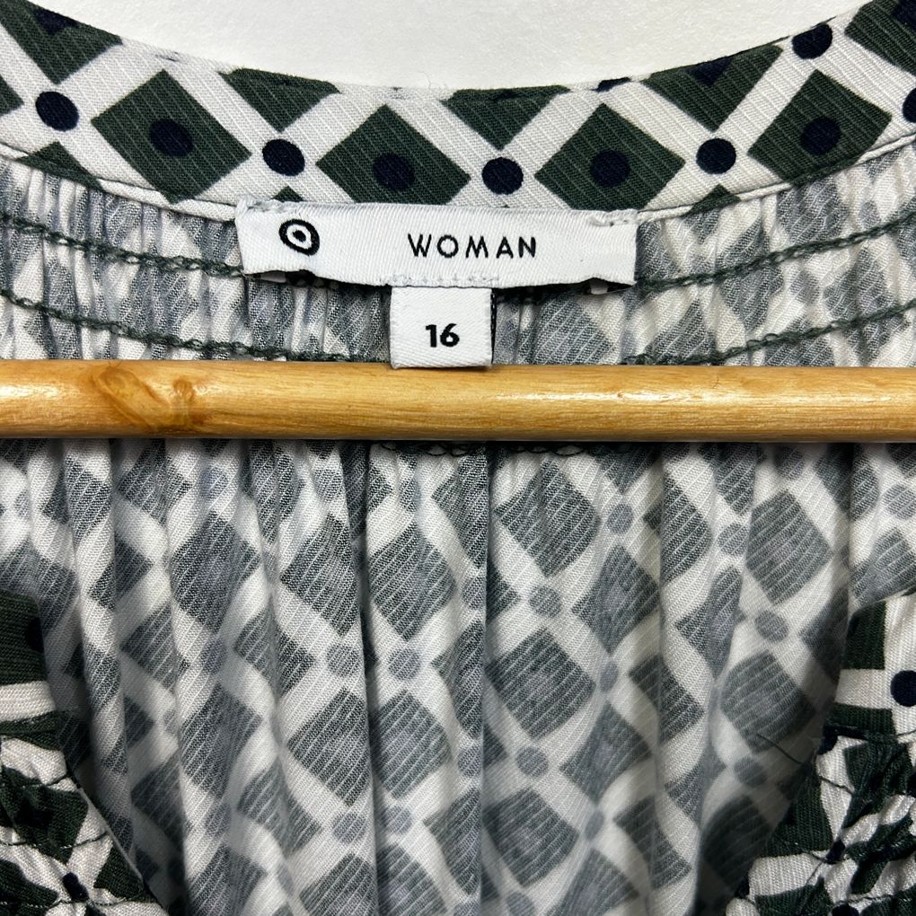 Target Green Geometric Print Oversized Sleeve Dress - Size 16