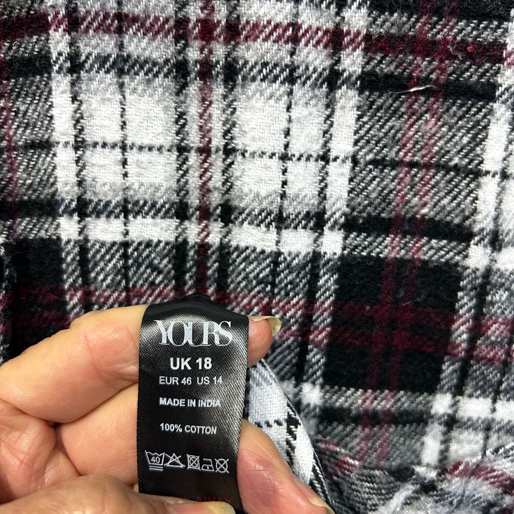 Yours Black and White Check Cotton Shirt - Size 18