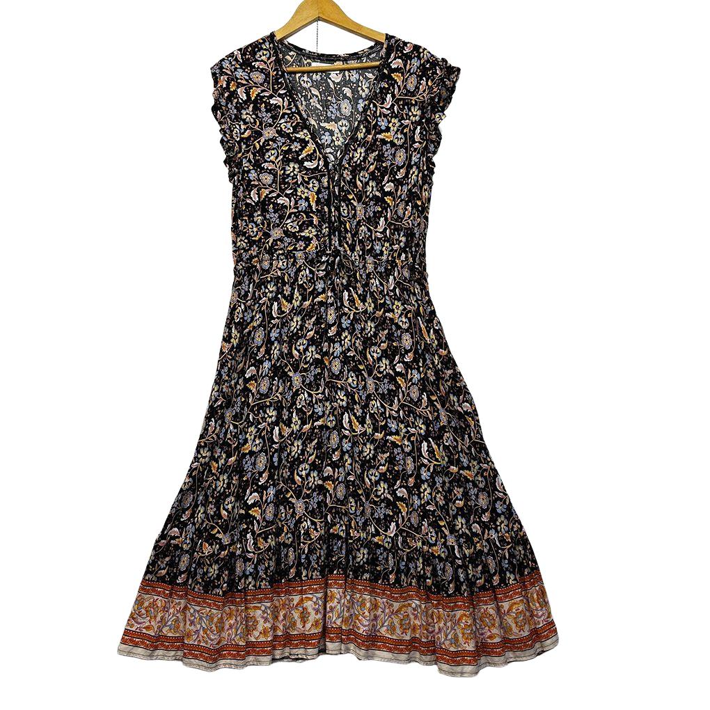 Miracle Black Floral Boho Dress - Size 16