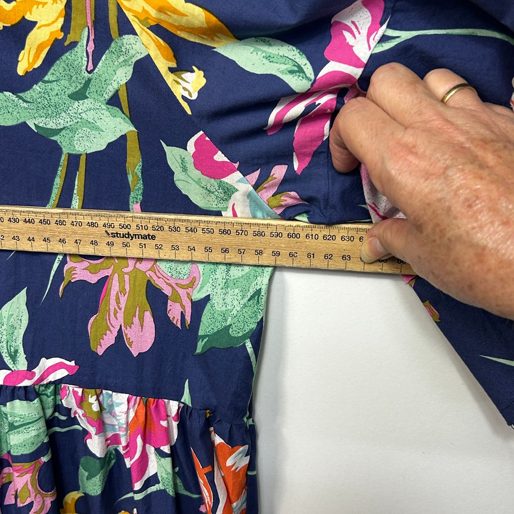 Clarity Navy Floral Cotton Tiered Dress - Size 14/16