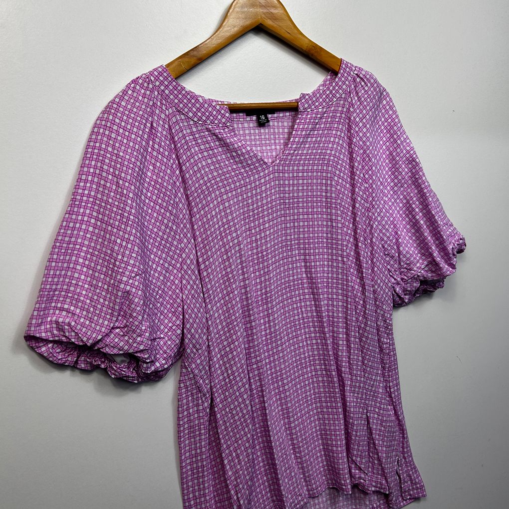 Autograph Purple Gingham Check Plus Size Top - Size 16