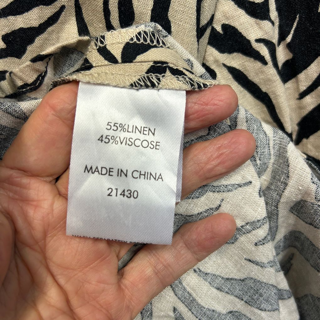 Suzanne Grae Linen Beige Animal Print Linen Shirt - Size 16/18