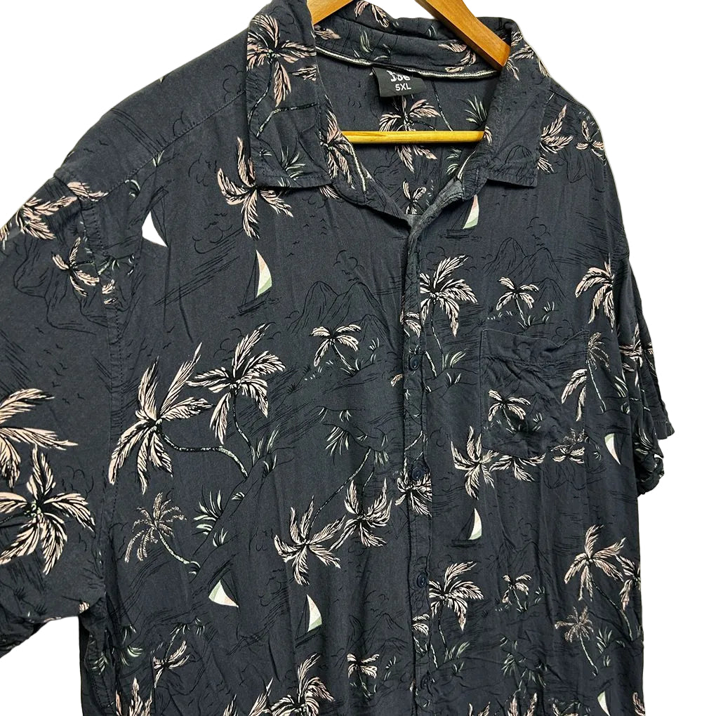 Big Joe Navy Palm Print Mens Shirt - Size 5XL
