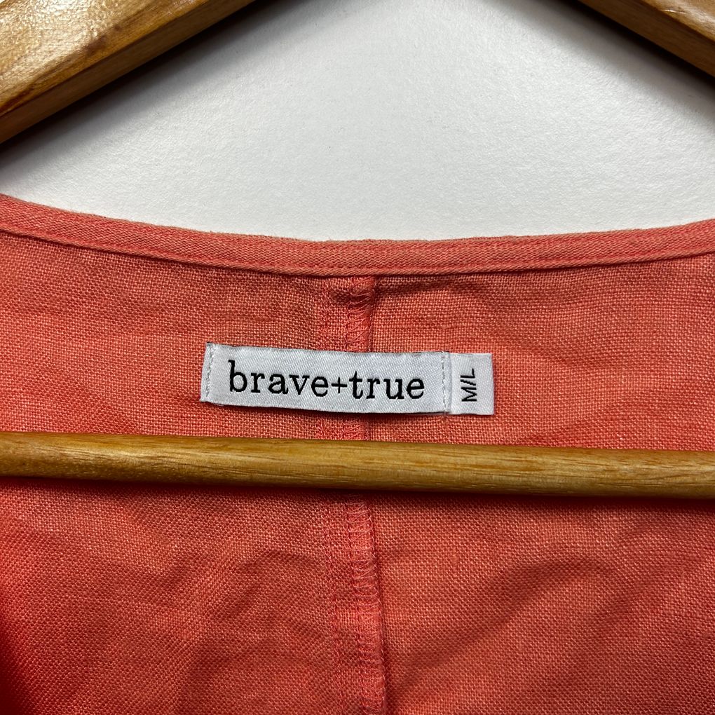 Brave+True Coral Linen Wrap Top - Size M/L