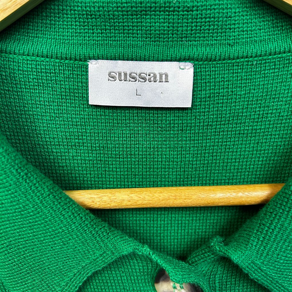 Sussan Green Cotton Collared Cardigan - Size L