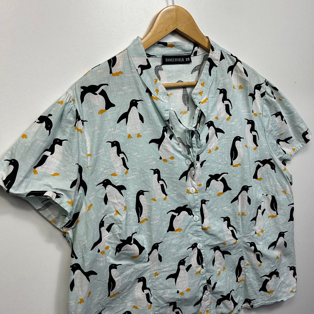 Dangerfield Penguin Blue Plus Size Cotton Shirt - Size 22
