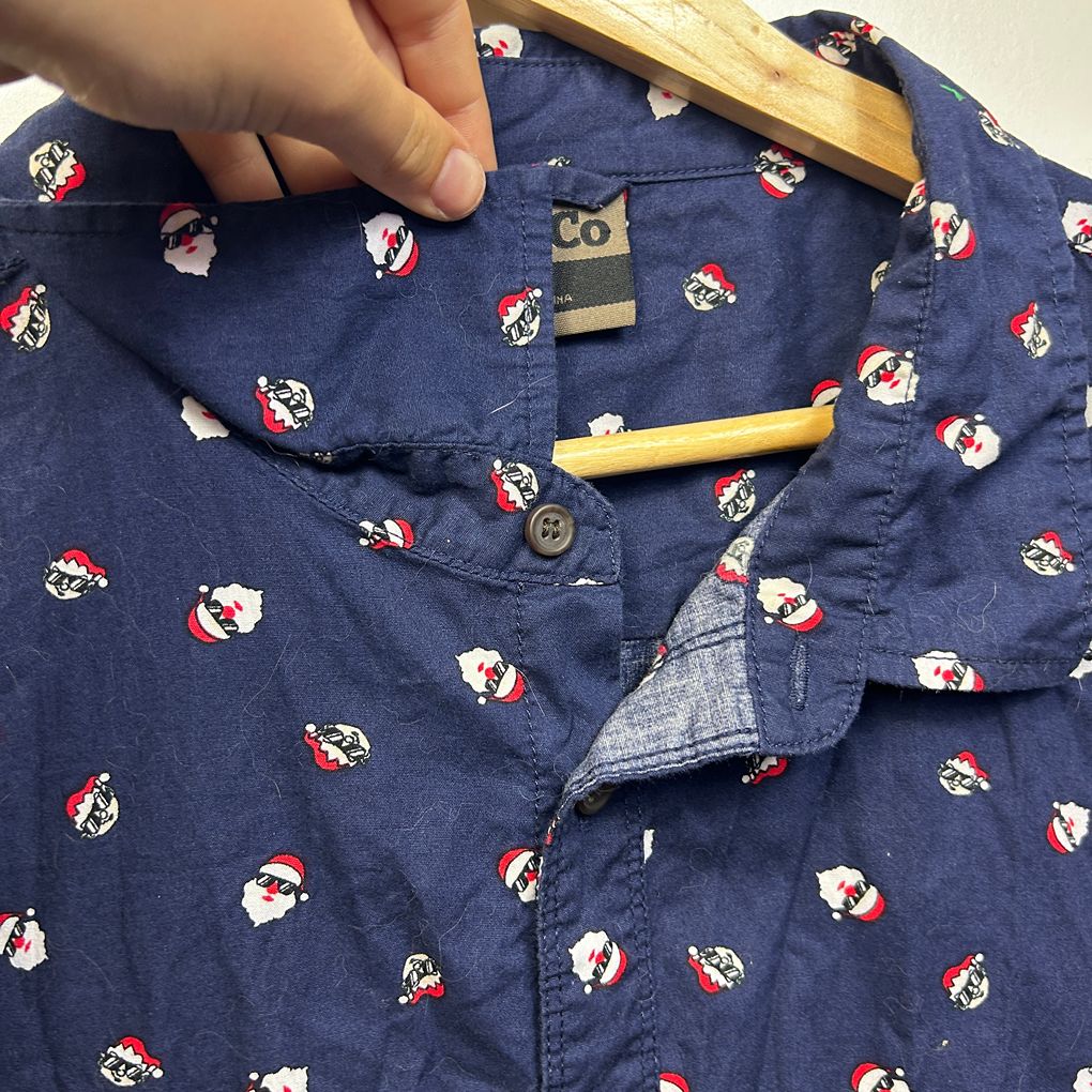 Joe & Co Navy Santa Christmas Cotton Mens Shirt - Size 7XL