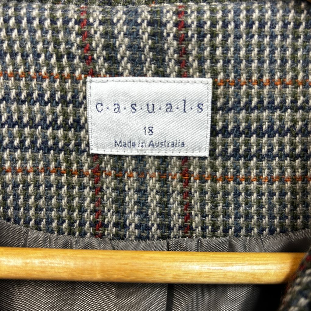 Vintage Casuals Brown Check Wool Blazer Jacket - Size 18