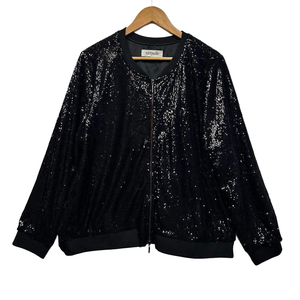 Virtuelle Black Sequin Full Zip Up Jacket - Size 20