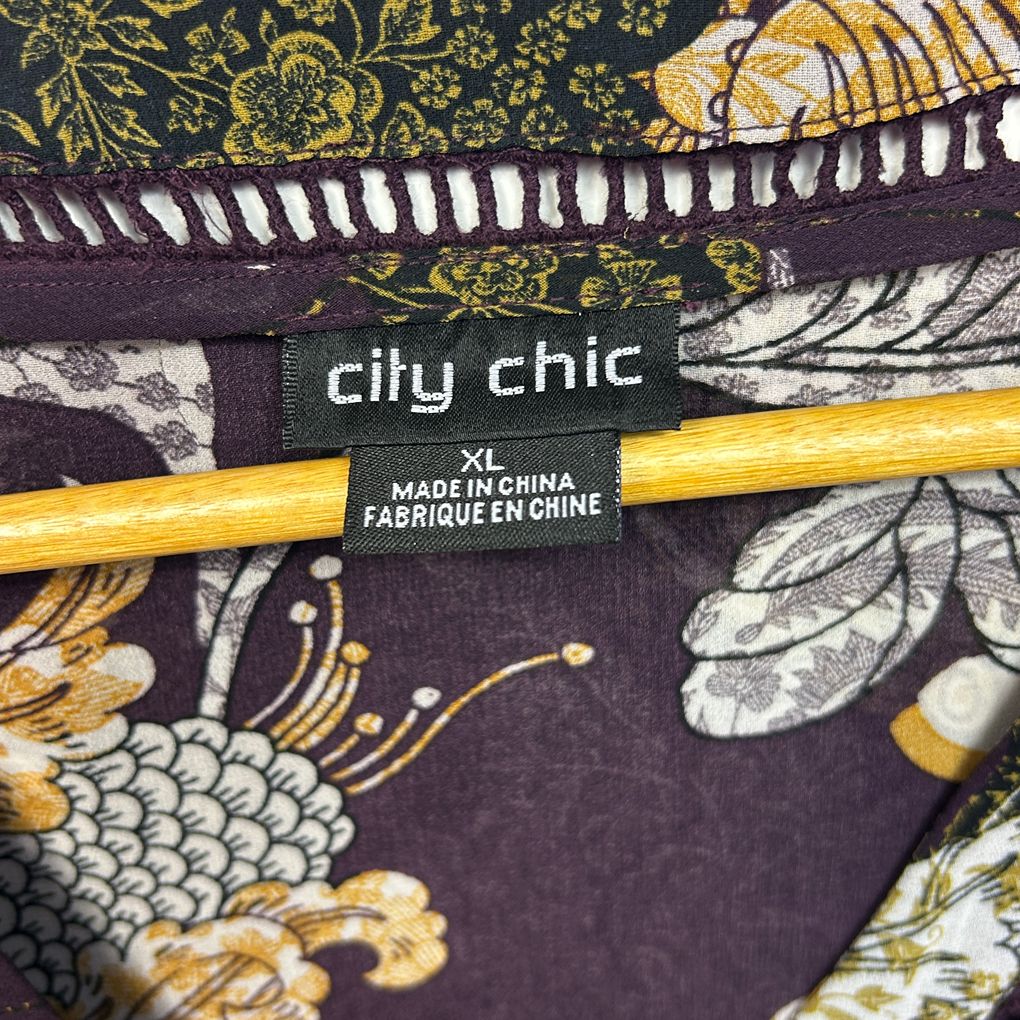 City Chic Purple Floral Top - Size 22/XL