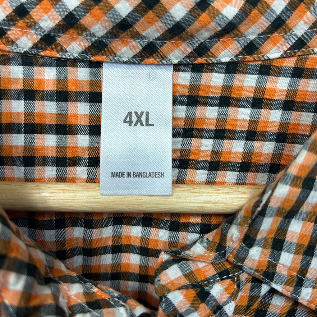 Orange Check Cotton Short Sleeve Mens Shirt - Size 4XL