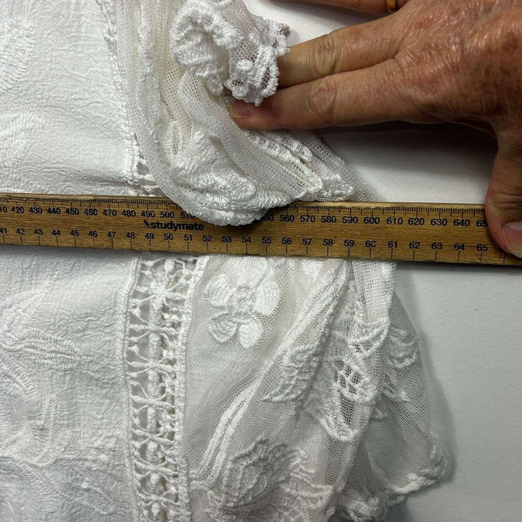 W.Lane White Lace Overlay Embroidered Boho Cotton Top - Size 14