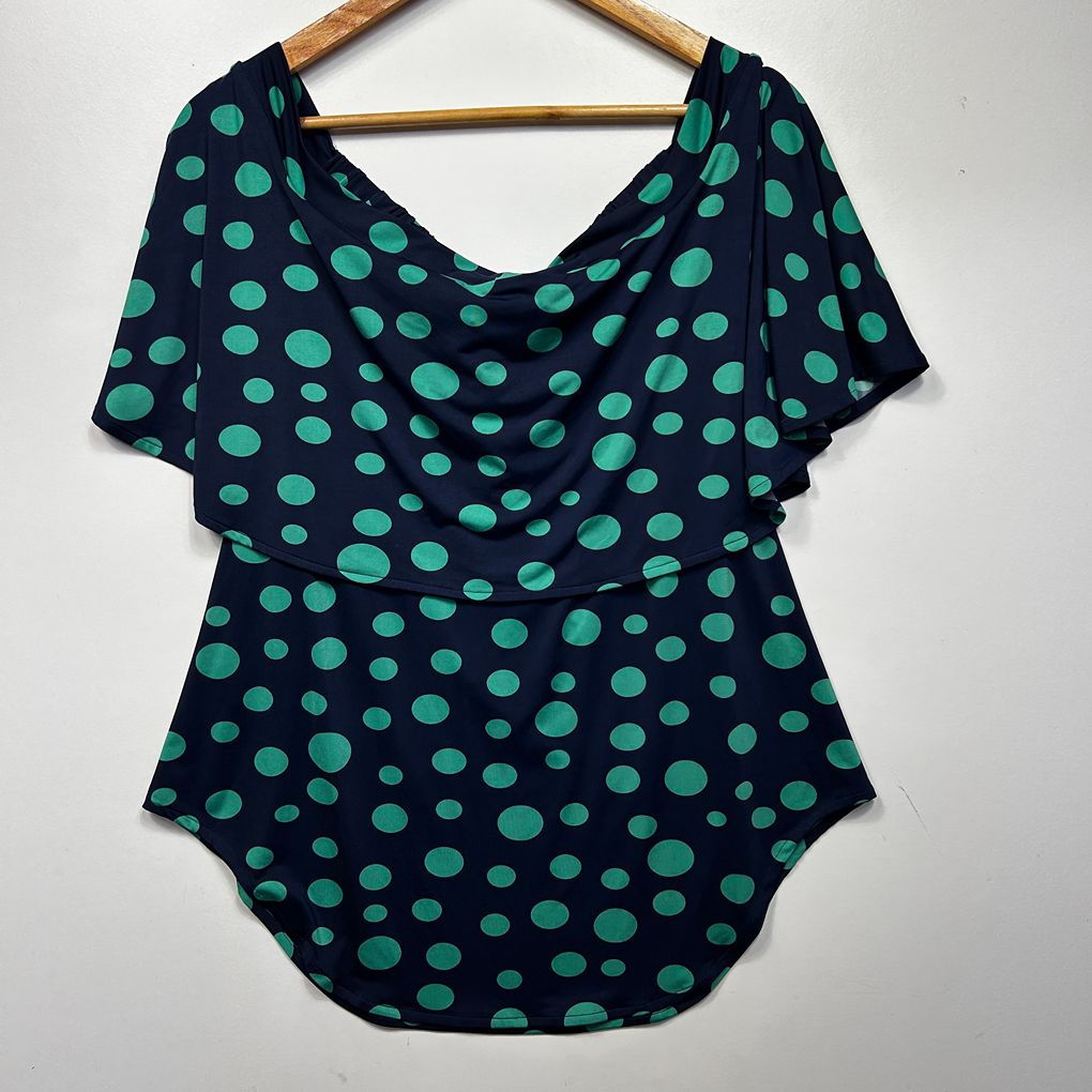 Leina & Fleur Collective Navy Green Polka Dot Top - Size 16