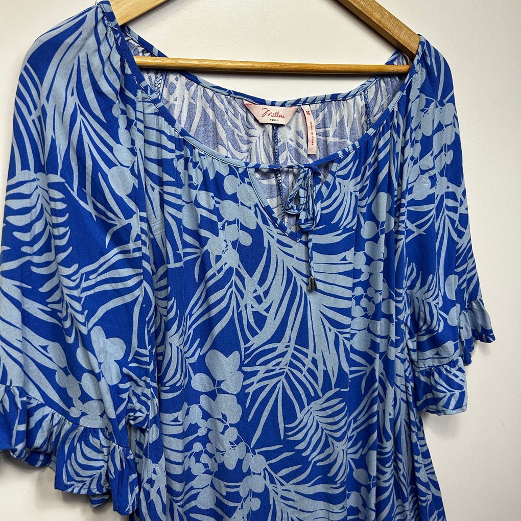 Millers Blue Palm Print Top - Size 16
