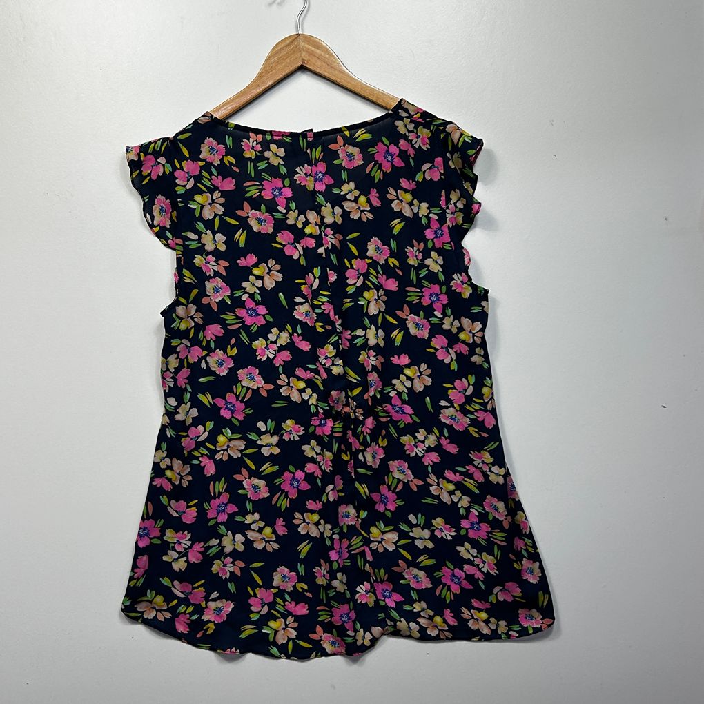 City Chic Navy Floral Top - Size 16/S