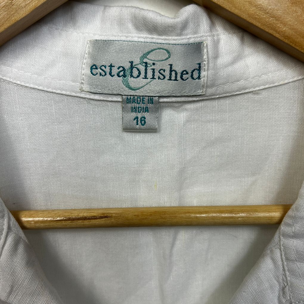 Established White Linen Collared Shirt - Size 16