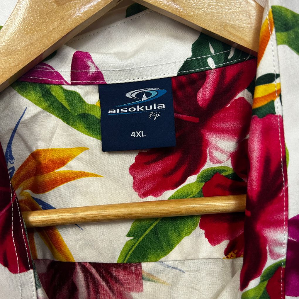 Hawaiin White Plus Size Cotton Floral Mens Shirt - Size 4XL