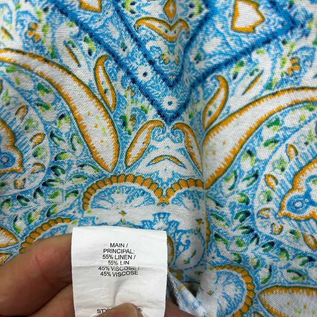 Autograph Blue Paisley Linen Top - Size 18