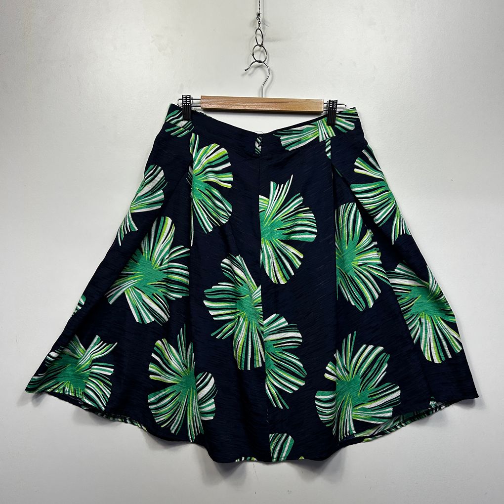 Portmans Navy Green Print Skirt - Size 14?