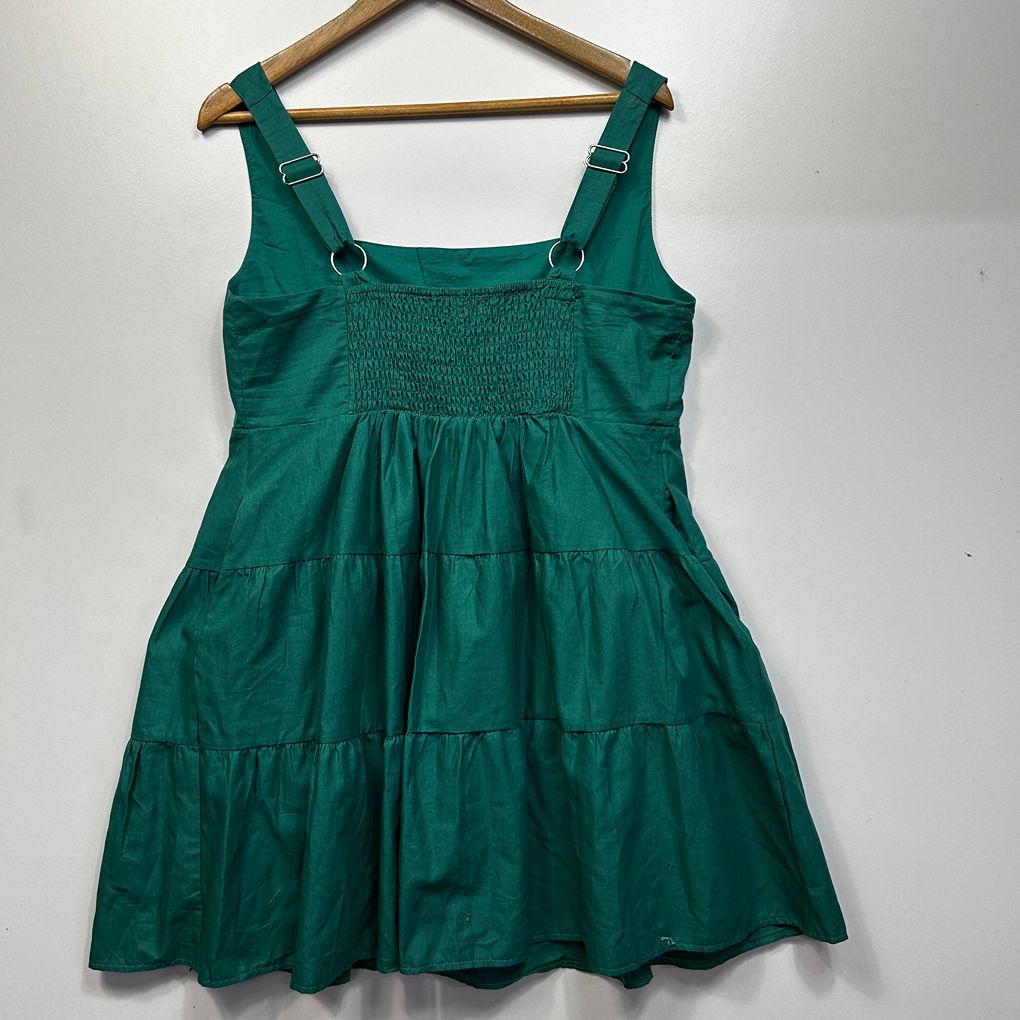 Orange Sherbet Green Cotton Linen Dress - Size 14