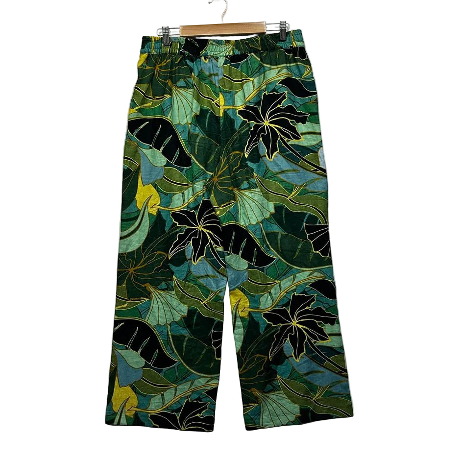 Sussan Green Floral Linen Pants - Size 12