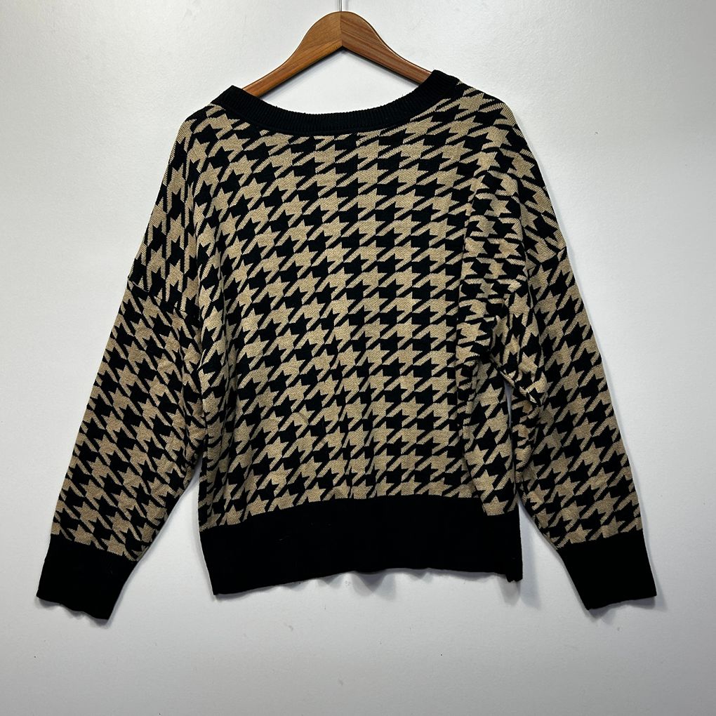 Katies Black & Beige Plus Size Houndstooth Jumper - Size XXL